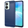 OnePlus Nord 2T Børstet TPU-deksel - Karbonfiber - Blå