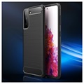 Samsung Galaxy S21 5G Børstet TPU Deksel - Karbonfiber - Svart