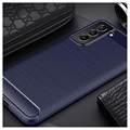 Samsung Galaxy S21 FE 5G Børstet TPU-deksel - Karbonfiber - Blå