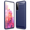 Samsung Galaxy S21+ 5G Børstet TPU-deksel - Karbonfiber - Blå