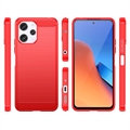 Xiaomi Redmi 12 Børstet TPU Deksel - Karbonfiber - Rød