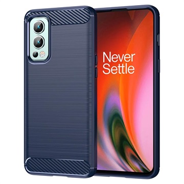 OnePlus Nord 2 5G Børstet TPU Deksel - Karbonfiber - Blå