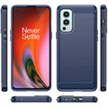 OnePlus Nord 2 5G Børstet TPU Deksel - Karbonfiber - Blå