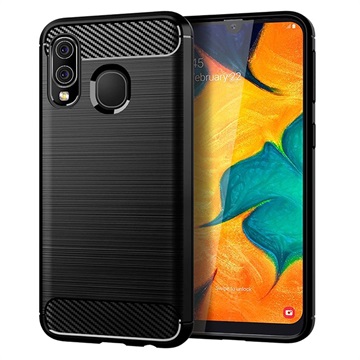 Samsung Galaxy A40 Børstet TPU-deksel - Karbonfiber - Svart