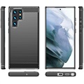 Samsung Galaxy S22 Ultra 5G Børstet TPU Deksel - Karbonfiber - Svart
