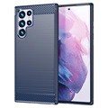 Samsung Galaxy S22 Ultra 5G Børstet TPU Deksel - Karbonfiber - Blå