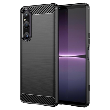 Sony Xperia 1 V Børstet TPU Deksel - Karbonfiber - Svart