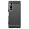 Sony Xperia 1 V Børstet TPU Deksel - Karbonfiber - Svart
