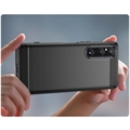 Sony Xperia 1 V Børstet TPU Deksel - Karbonfiber - Svart