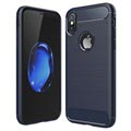 iPhone X / iPhone XS Børstet TPU-deksel - Karbonfiber - Mørkeblå