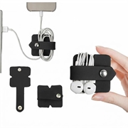 Kabel-/øretelefonholder i silikon med metalltrykknapp - svart