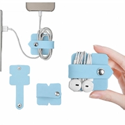 Kabel-/øretelefonholder i silikon med metalltrykknapp - lyseblå