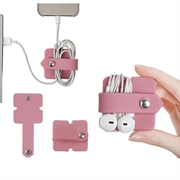 Kabel-/øretelefonholder i silikon med metalltrykknapp - rosa