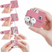 Kabel-/øretelefonholder i silikon med metalltrykknapp - rosa