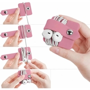 Kabel-/øretelefonholder i silikon med metalltrykknapp - rosa