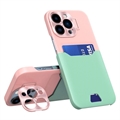 CamStand iPhone 14 Pro Deksel med Kortlomme - Rosa / Mint Grønn
