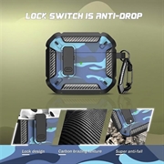 AirPods 4-etui i kamuflasje, støtsikkert, med karabinkrok - Kamuflasjeblå