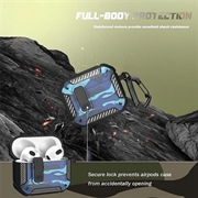 AirPods 4-etui i kamuflasje, støtsikkert, med karabinkrok - Kamuflasjeblå