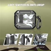 AirPods 4-etui i kamuflasje, støtsikkert, med karabinkrok - Kamuflasjegrå