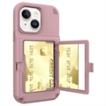 iPhone 14 Hybrid-deksel med Speil og Kortholder - Rosa