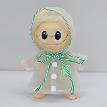 Regnfrakk med hette og bjørnetrykk til Labubu Doll 17 cm