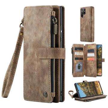 Caseme C30 Multifunksjonell Samsung Galaxy S22 Ultra 5G Lommebok-deksel - Brun
