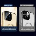 Kompatibel med MagSafe Case for iPhone 15 Pro Magnetisk metallramme + dobbeltsidig telefondeksel i herdet glass med spennelås - Mørkeblå