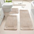 Bademattesett i korallfleece – U-formet, absorberende, sklisikkert – 3 stk. – beige
