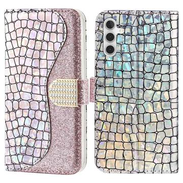 Croco Bling Series Samsung Galaxy A14/A14 5G Lommebok-deksel - Roségull