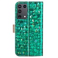 Croco Bling Series Samsung Galaxy S21 Ultra 5G Lommebok-deksel - Grønn