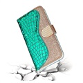 Croco Bling Series Samsung Galaxy S21 Ultra 5G Lommebok-deksel - Grønn