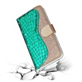 Croco Bling Series Samsung Galaxy S21 5G Lommebok-deksel - Grønn