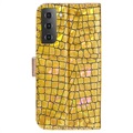 Croco Bling Series Samsung Galaxy S22 5G Lommebok-deksel - Gull