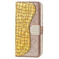 Croco Bling Series iPhone 13 Lommebok-deksel - Gull