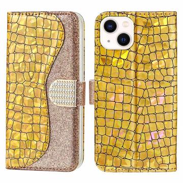 Croco Bling Series iPhone 14 Plus Lommebok-deksel - Gull