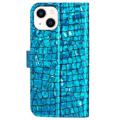 Croco Bling Series iPhone 14 Lommebok-deksel - Blå