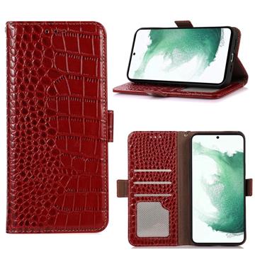 Crocodile Samsung Galaxy A14 Lommebok-deksel i Lær med RFID - Rød
