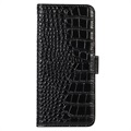 Crocodile Series Samsung Galaxy S21 FE 5G Lommebok-deksel I Lær med RFID - Svart