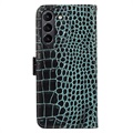 Crocodile Series Samsung Galaxy S21 FE 5G Lommebok-deksel I Lær med RFID - Grønn