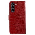 Crocodile Series Samsung Galaxy S21 FE 5G Lommebok-deksel I Lær med RFID - Rød