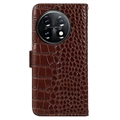 Crocodile Series OnePlus 11 Lommebok-deksel I Lær med RFID - Brun