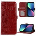 Crocodile Series iPhone 13 Lommebok-deksel I Lær med RFID - Rød