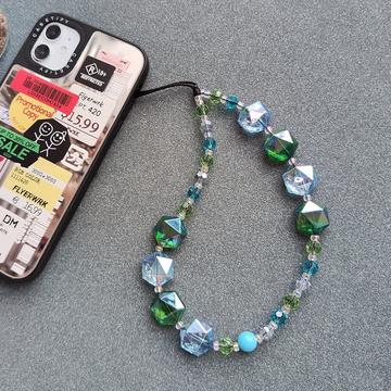 Håndleddsstropp med krystallperler - 30cm - grønn / blå