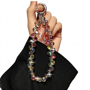 Armbånd med krystallperler / telefonstropp - 14cm - ravfarget