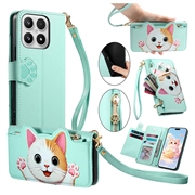 Xiaomi 17 søt lommebok-etui med katter, kortholder, lomme med glidelås og håndleddsstropp - grønn