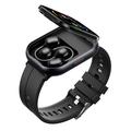 D12 2-i-1 smartklokke med trådløse øretelefoner med klips - silikonrem