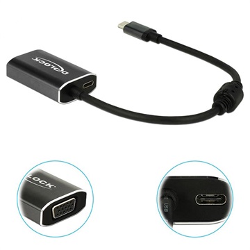 Delock USB-C til VGA Adapter med USB-C-Ladeport - Mørkgrå