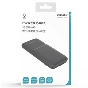 Deltaco 10000mAh powerbank med hurtiglading - svart