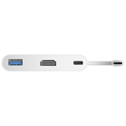 Deltaco 3-i-1 USB-C til HDMI/USB-C/USB-A-dokkingstasjon / videoadapter - hvit