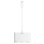 Deltaco 3-i-1 USB-C til HDMI/USB-C/USB-A-dokkingstasjon / videoadapter - hvit